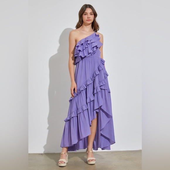 Petal & Pup Dresses & Skirts - Petal & pup ruffle one shoulder side slit maxi dress nwot